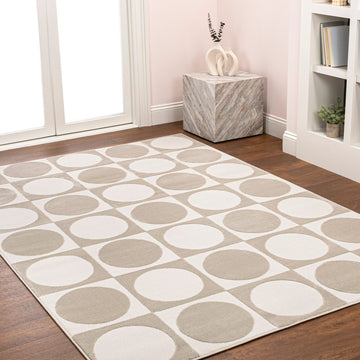 Geometric Modern Geometric Circles In Squares High-Low Area Rug
